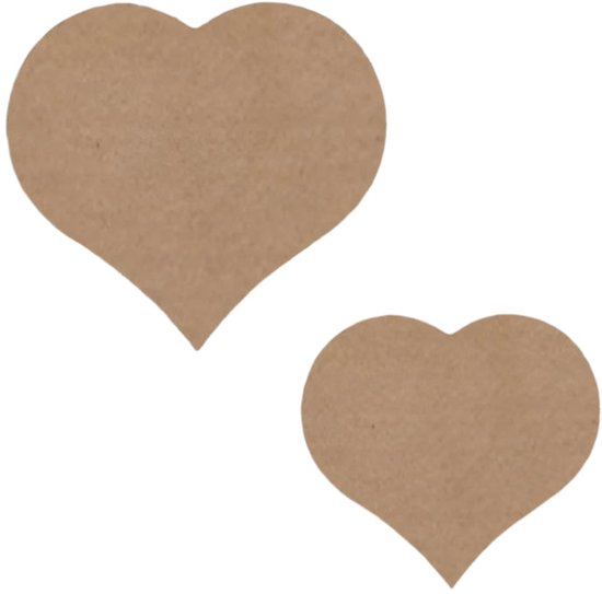 Twee bruine hartvormige sluitstickers van kraftpapier op een witte achtergrond.