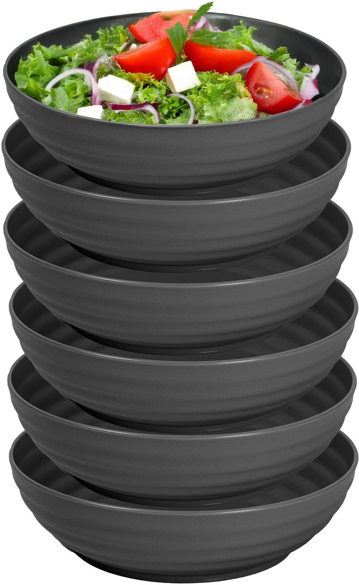 Plasticforte Rond bord/camping - 12x - diep bord/schaaltje - D19 x H5.5 cm - zwart - kunststof - soepborden - onbreekbaar servies