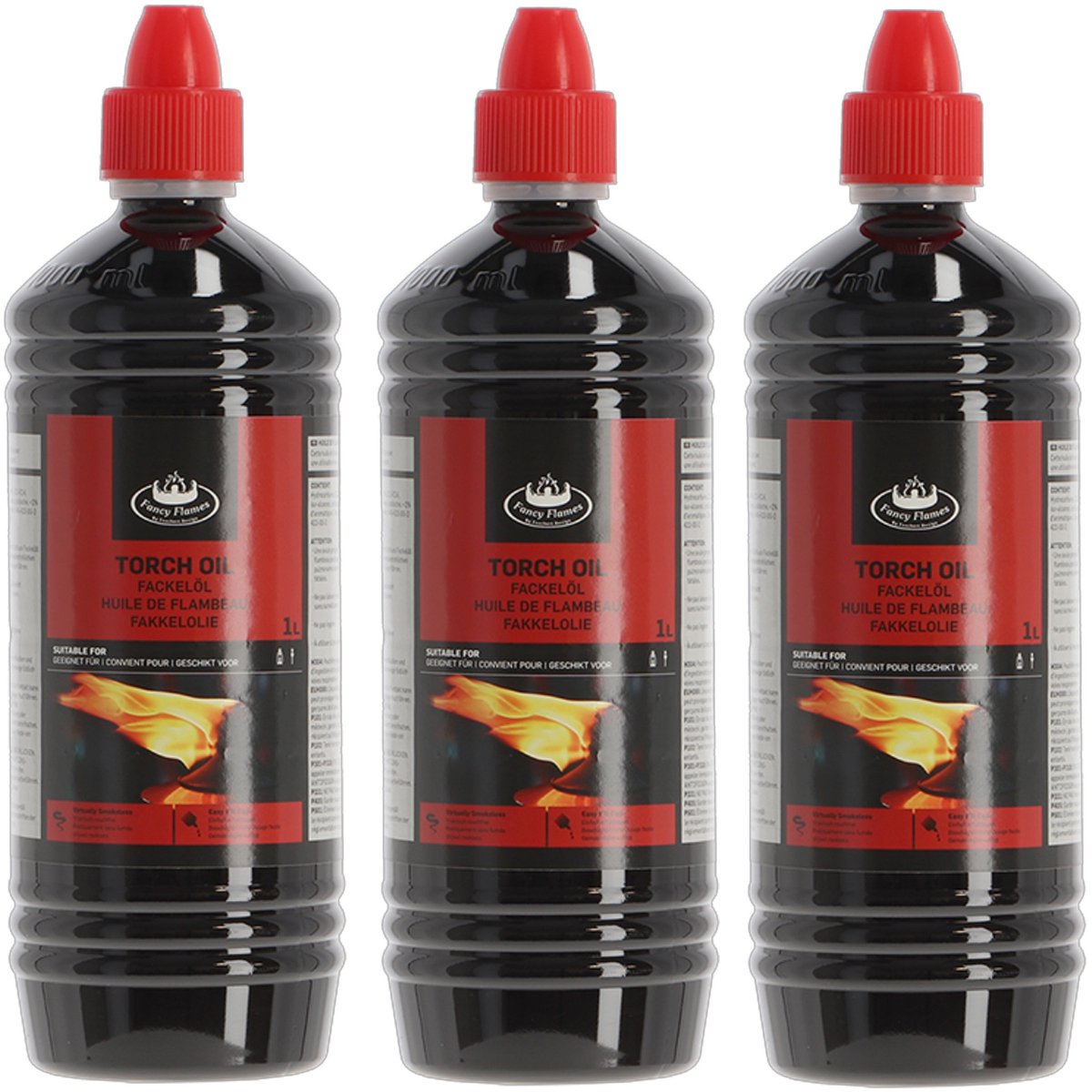 Fancy Flames Fakkelolie - 3x - 1 liter - lange brandduur - voor buitengebruik - roetloos - sfeer maken