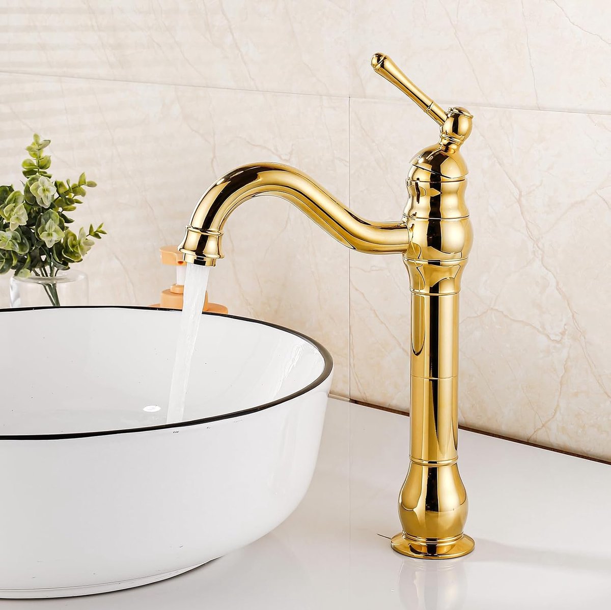 EVA | Vintage badkamerkraan goud glanzende badkamerkraan | Retro Premium roestvrijstalen kraan voor gootsteen | Hotel gastro mengkraan 2 aansluitingen