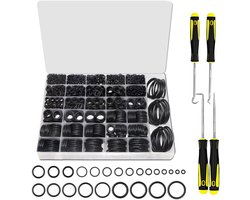 O-ring set - 1540 stuks - 32 maten - NBR rubber - Voor sanitair, auto, luchtdruk, gasreparaties - Technici & doe-het-zelvers - Zwart - OD 4-50mm - Met 4 tools