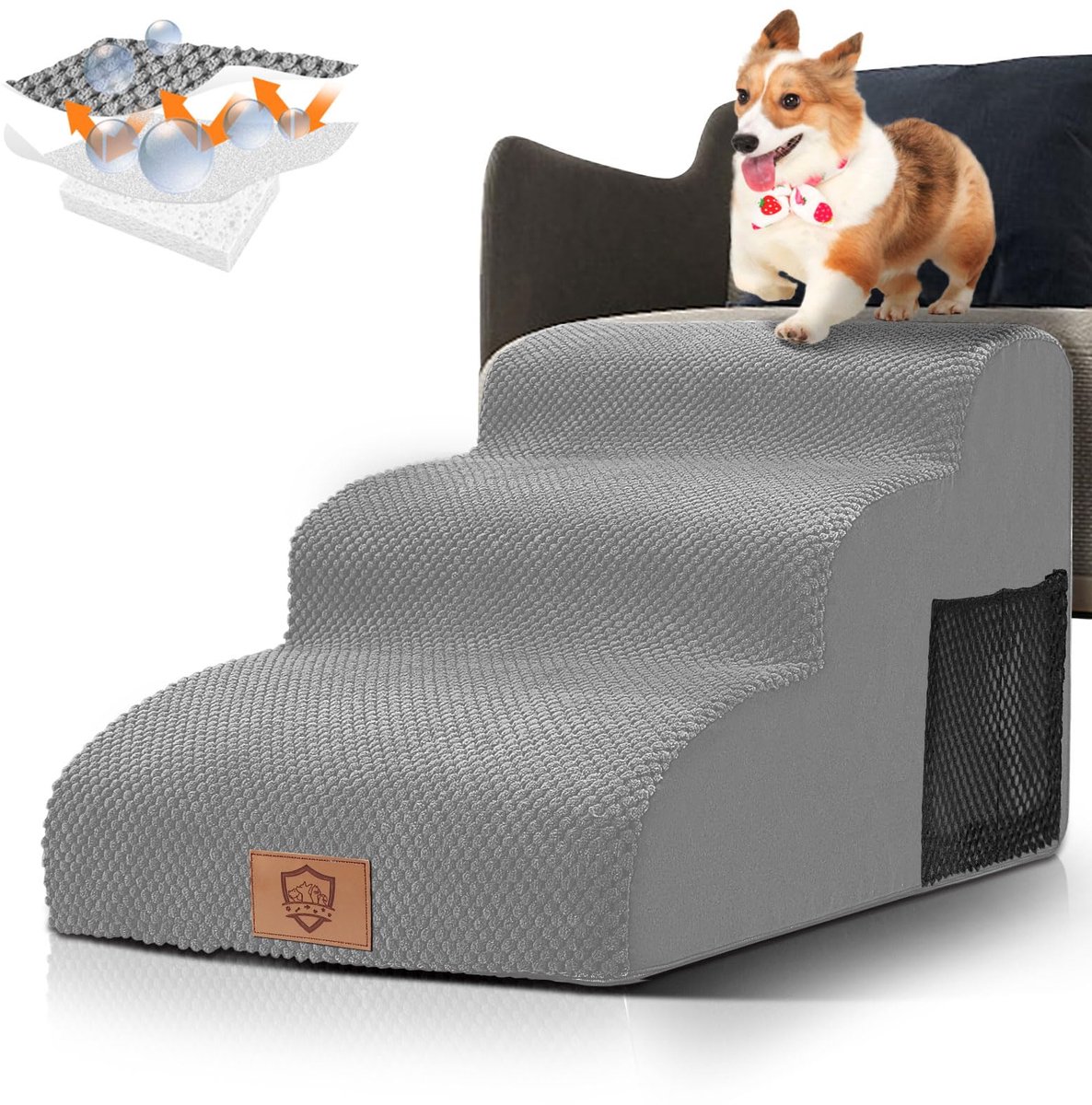 Hondenlooptrap 3 Treden 40 cm - Antislip & Wasbare Hoes - Voor Kleine & Middelgrote Honden - Donkergrijs