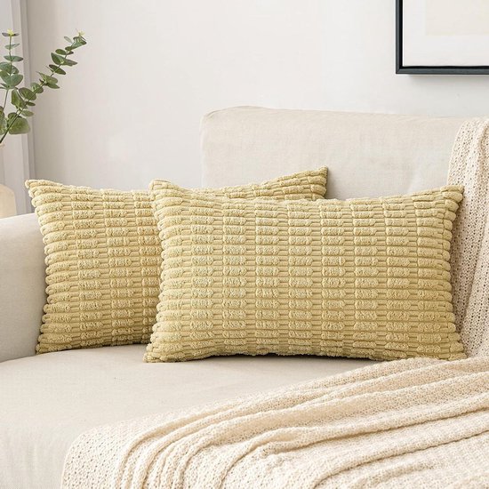 Allecto plus - Lot de 2 Housses de coussin 40 x 60 cm - Housses de coussin décoratives modernes - Coussin décoratif doux pour salon et chambre - Décoration Boho beige-jaune.