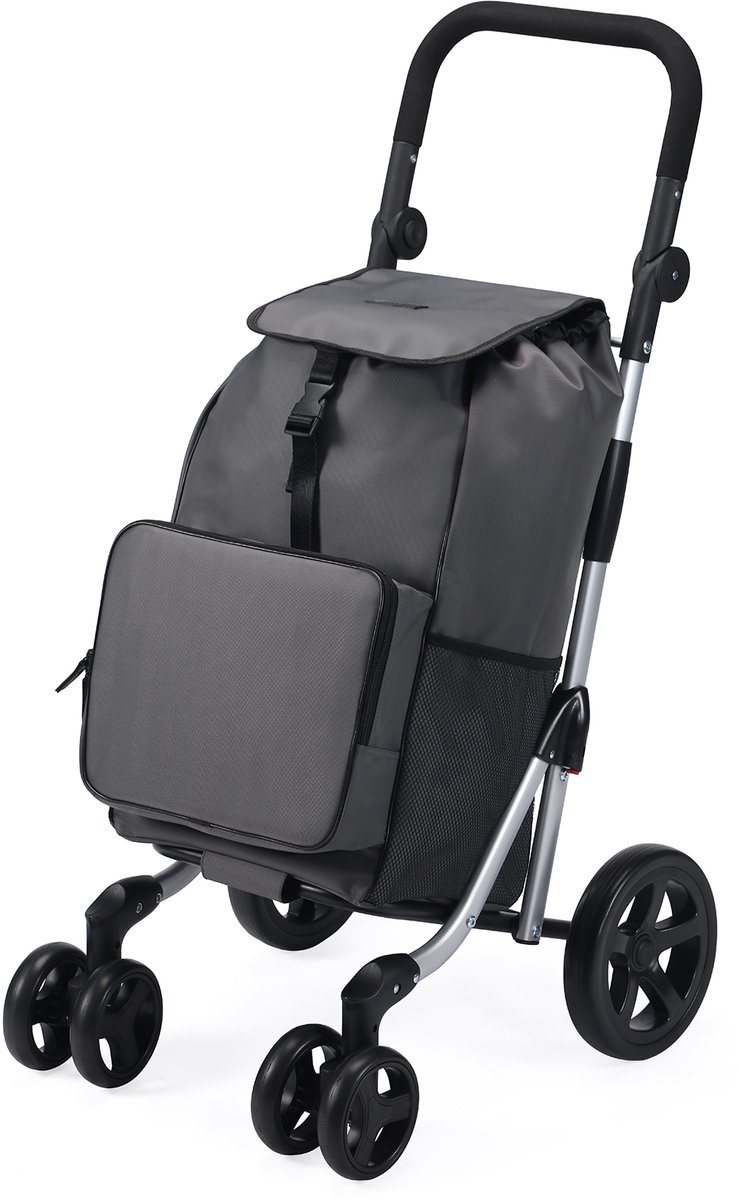 Packaway Boodschappentrolley met 4 wielen - boodschappenwagen deluxe met koelvak en verstelbaar handvat – 60 liter – grijs