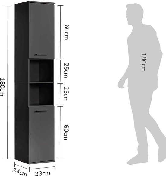 Stijlvolle Midi Kast voor de Badkamer met Veel Opbergruimte 40 x 84 x 37 cm Wit