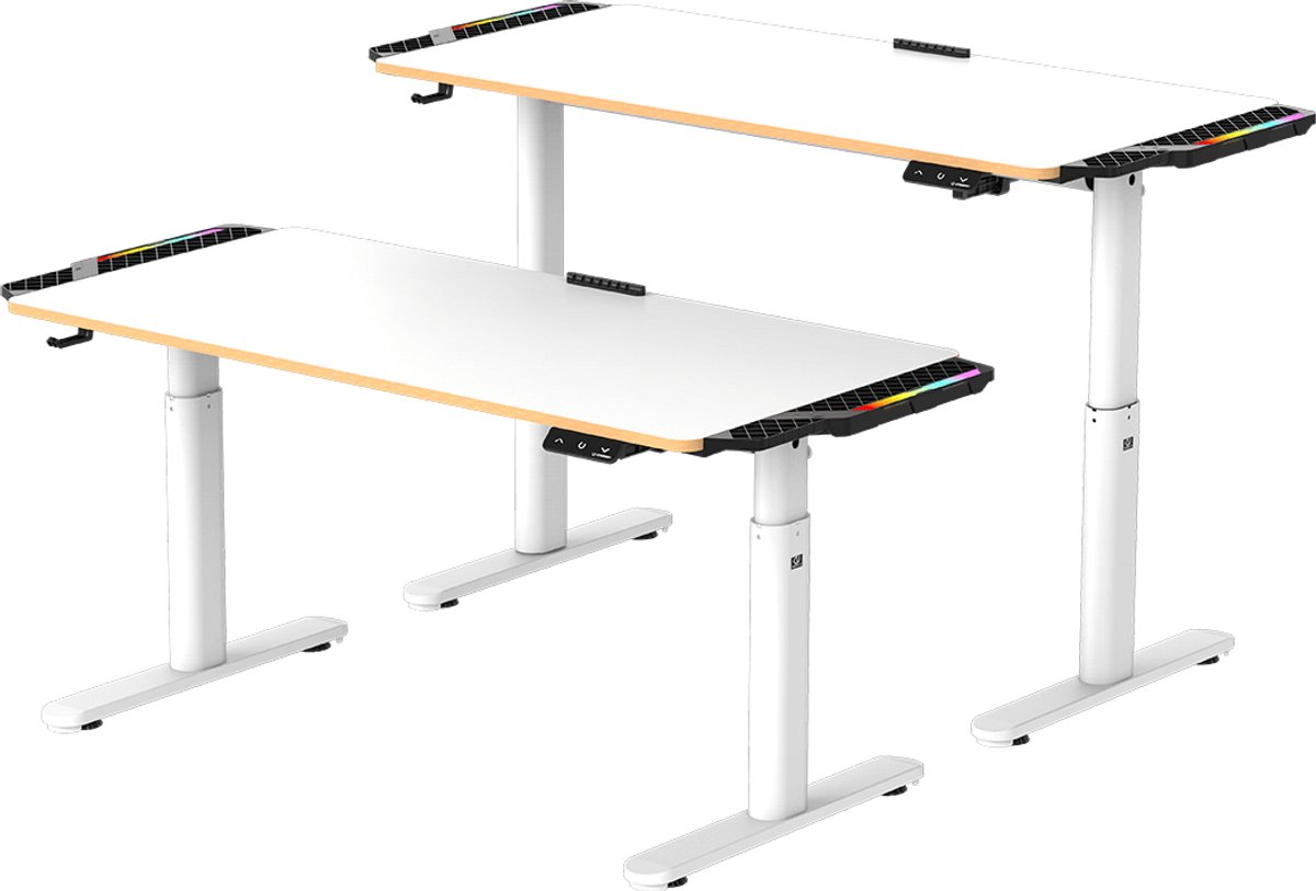 Ultradesk PULSAR LED RGB – Elektrisch verstelbaar bureau voor kinderen 120x60 cm met LED verlichting – hoogte 55–81 cm, gaming bureau voor jongeren, groeit mee met kind, ergonomisch studiebureau, wit