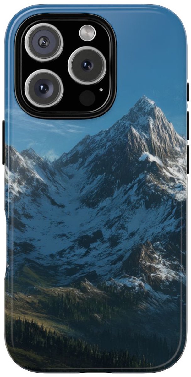 Berglandschap met Besneeuwde Toppen – Telefoonhoesje Geschikt voor iPhone 16 Pro