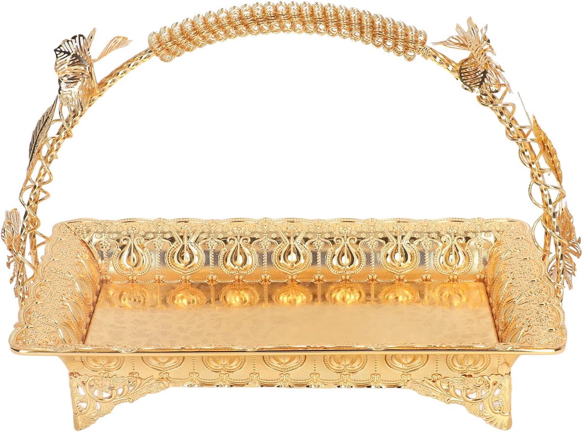 CHEOTIME Plateau Service Turc Doré Ovale – Motif Relief Rétro, Idéal Mariage, Thé, Café (Taille S)