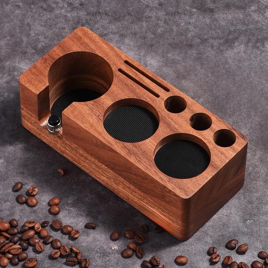 Hanseküche Stazione tamper in legno d'acacia di alta qualità - stazione tamper in legno, accessori barista per macchine portafiltro (58 mm acacia), espresso, portafiltro