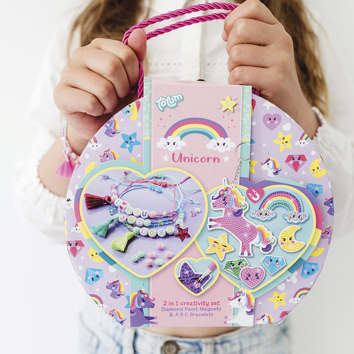 Totum unicorn knutselkoffertje 2 in 1 letter armbandjes maken en diamond paint magneten - 250 delige knutselset speelgoed meisjes vanaf 5 jaar, knutselen cadeau tip — afbeelding 10