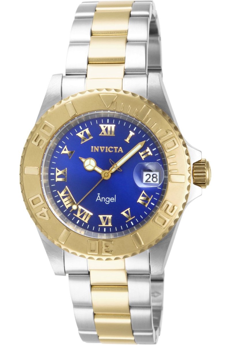 Invicta Angel 14363 Dames Horloge - Waterdicht - Analoog - Quartz Uurwerk - Roestvrij Staal met blauwe Wijzerplaat - 40mm