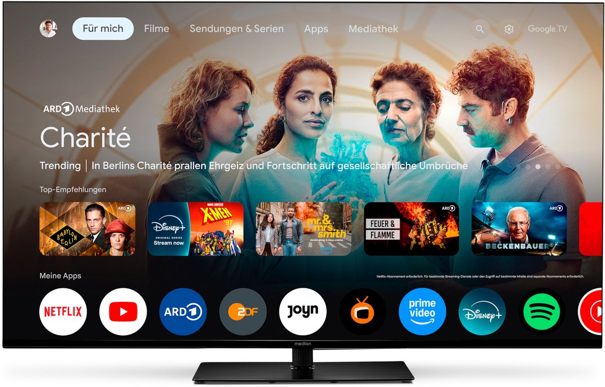 MEDION 125,7 cm (50") TV (Google TV, 4K, Dolby Vision HDR, Netflix, Prime Video, Disney+, Dolby Atmos, DTS X, Smart TV, PVR, Bluetooth, MD 850400)