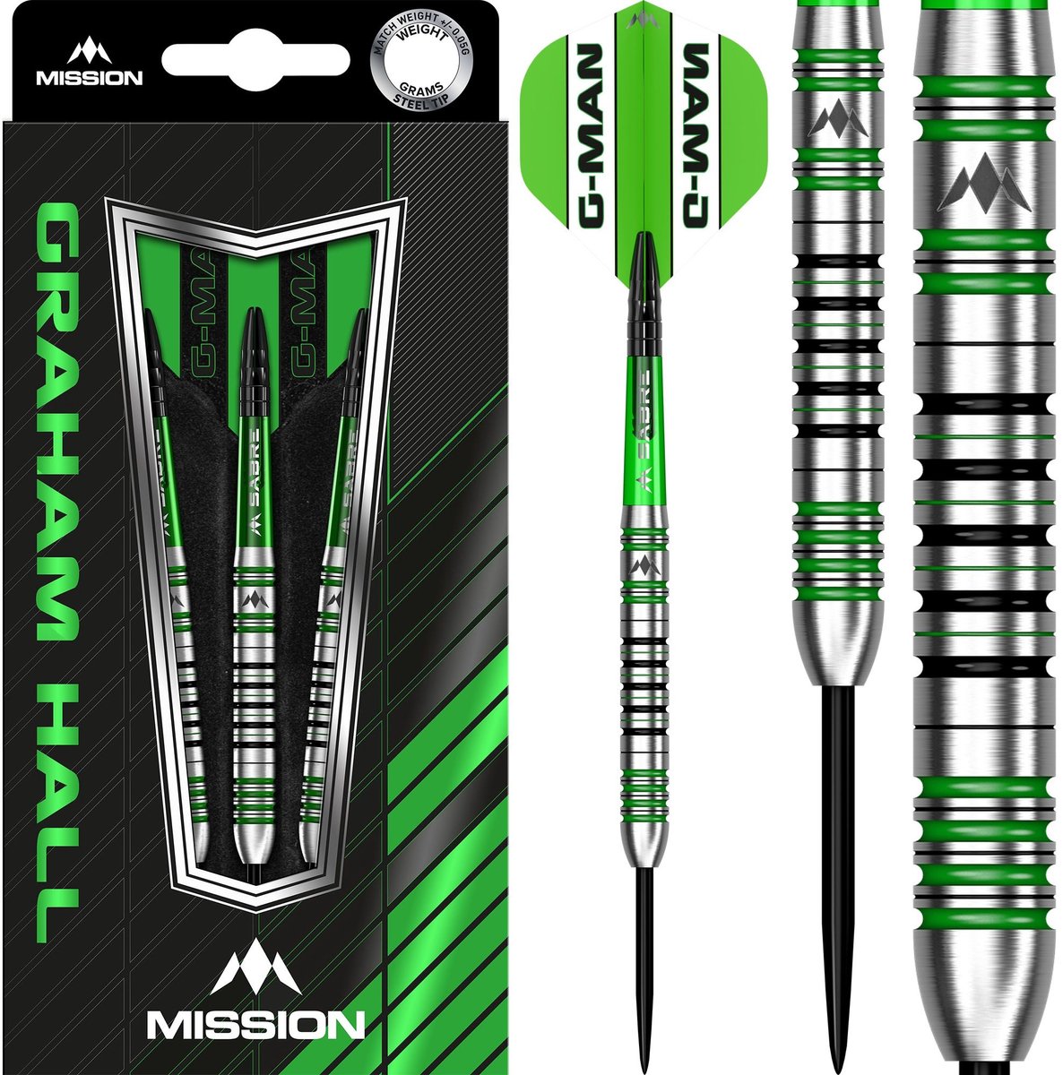 Mission Graham Hall Black & Green 90% - Dartpijlen 22 Gram