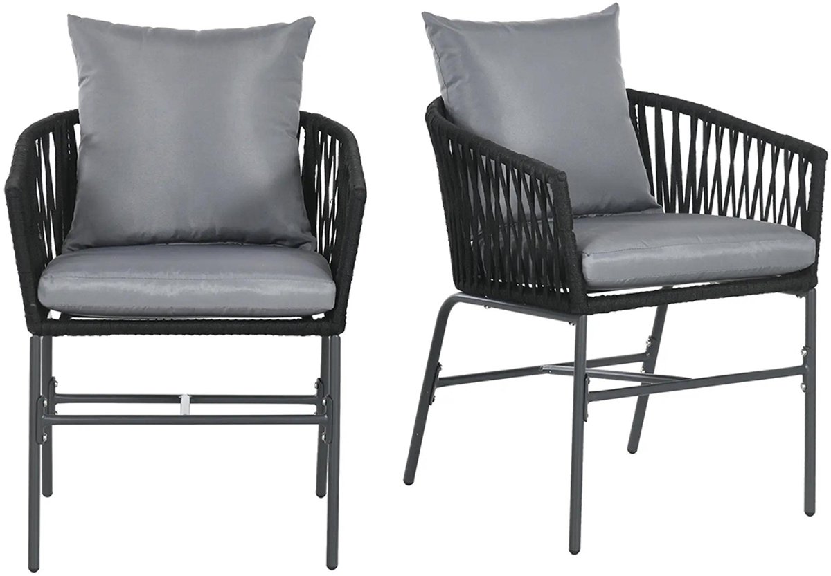 Sweiko Tuinstoel - Set van 2 - Met kussens - Metalen frame - Zwart + grijs