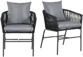 Sweiko Tuinstoel - Set van 2 - Met kussens - Metalen frame - Zwart + grijs
