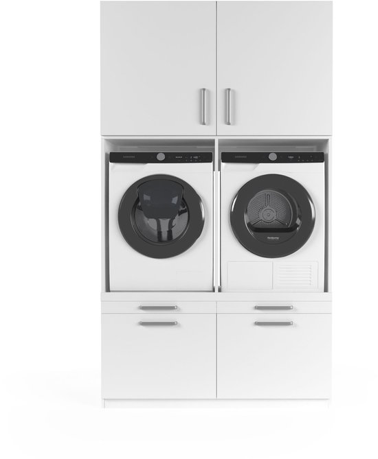 Wasophoogte® Wasmachine Kast Venice - Wasmachine verhoger - Wasmachine ombouw - 700(D)*1330(B)*2350(H) mm - Wit