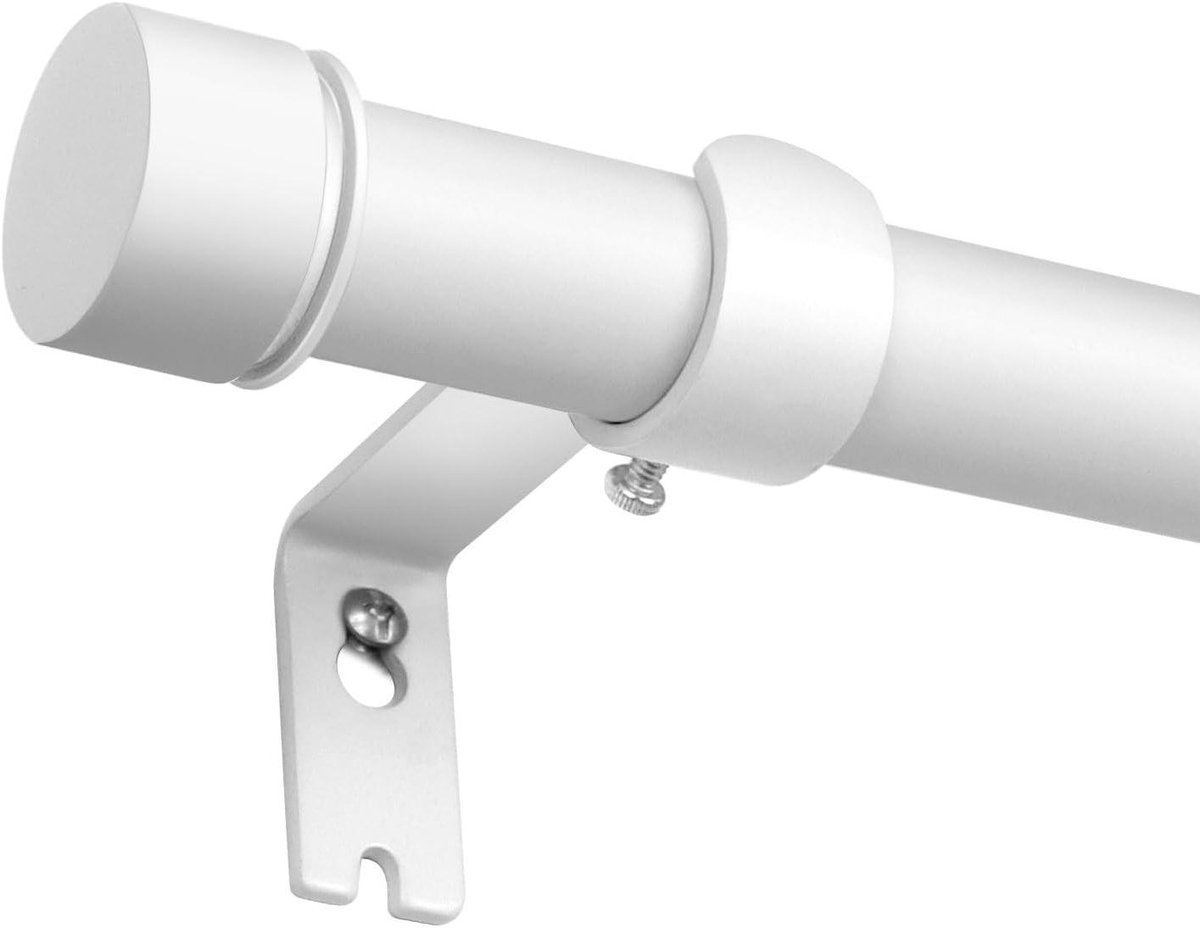 JGS Premium - Uittrekbare gordijnroede wit 80-218 cm met 25 mm diameter - Knoppen en houders - Voor slaapkamer, woonkamer en keuken