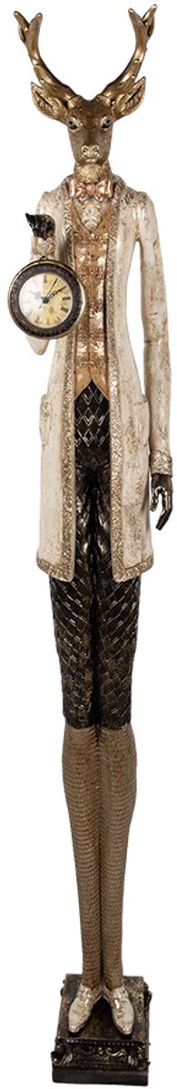 Clayre & Eef Kerstdecoratie Beeld Hert 27x21x160 cm Beige Kunststof Klok