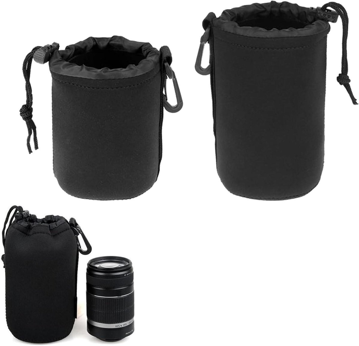 JGS Premium - Lenshoes Neopreen Beschermhoes voor Cameralens - Set van 2 Stuks - Zwart - M L - Lenstas - Camera-accessoires