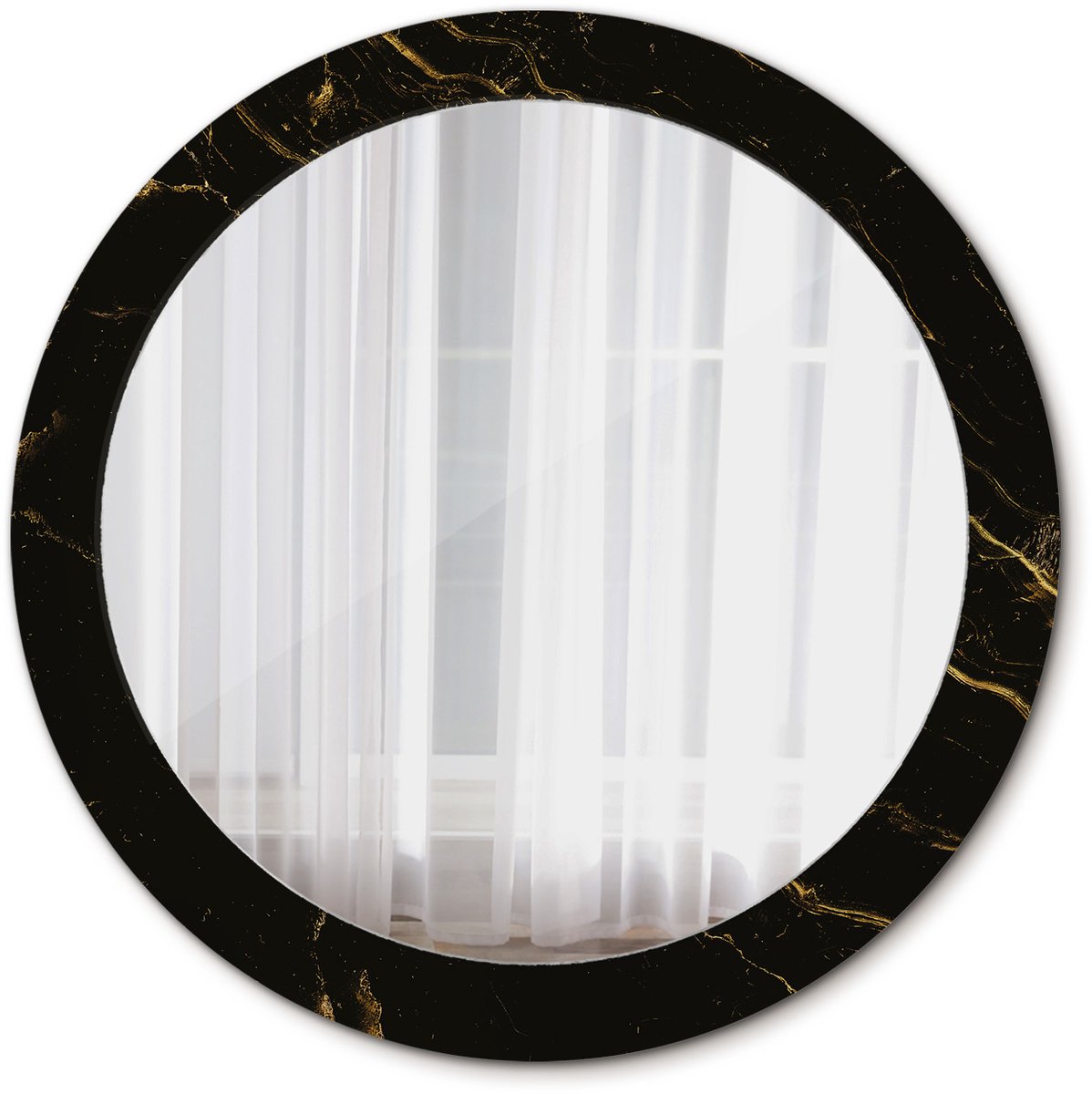 Tulup Spiegel - Spiegel op gehard Glas - Ronde Spiegel - Zwart marmerlook - Diameter: 80 cm - Stijlvolle spiegel met grafisch motief - Decor voor woonkamer - Spiegel voor hal of entree - Zwarte - Origineel cadeau - Elegant Spiegel - Ophangsysteem