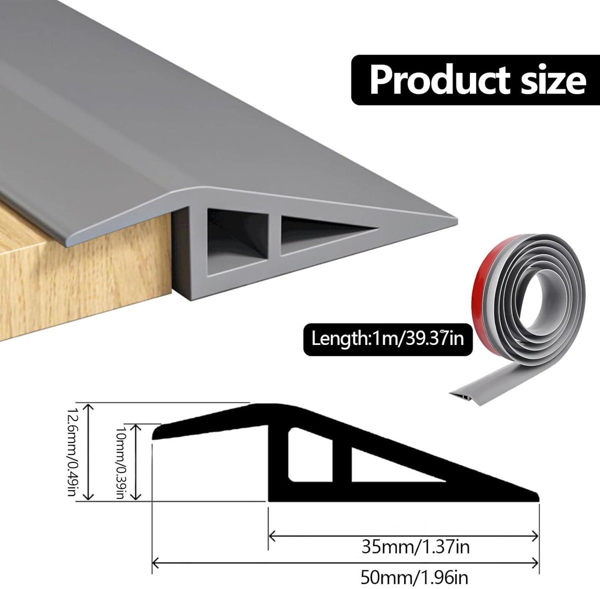 ILOOXI Aluminium Overgangsstrip, Tapijt & Vloer Randen Trim Strip, Overgangsprofiel, Voor Hout Naar Tegels, Tapijtrandinham(Grey,W45mm
