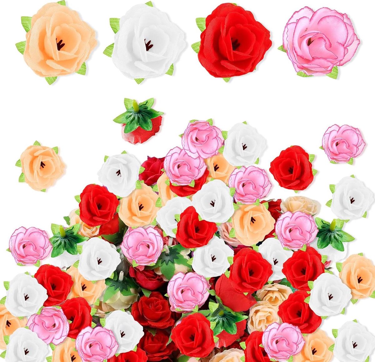 JGS Premium - Kunstbloemkoppen 80 Stuks Mini Kunstbloemen voor Thuis Decoratie - Zijden Bloemen Rozen - Bruiloft Feest Scrapbooking