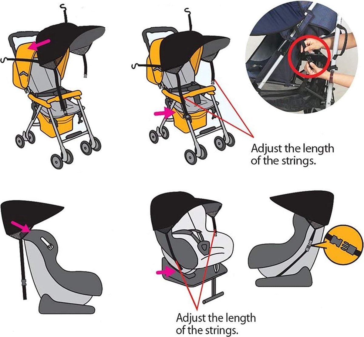 Kinderwagen zonnescherm - Zonnedoek Kinderwagen - Eenvoudig te bevestigen - Universeel zonnescherm voor kinderwagens - Zonnekap - Buggy accessoire - Zonnedoek buggy - Zonnedoek Wandelwagen — afbeelding 6