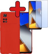 Hoesje Geschikt voor Poco M4 Pro 4G Hoesje Siliconen Case Hoes Met Screenprotector - Hoes Geschikt voor Xiaomi Poco M4 Pro 4G Hoes Cover Case - Rood