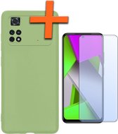 Hoesje Geschikt voor Poco M4 Pro 4G Hoesje Siliconen Cover Case Met Screenprotector - Hoes Geschikt voor Xiaomi Poco M4 Pro 4G Hoes Back Case - Groen