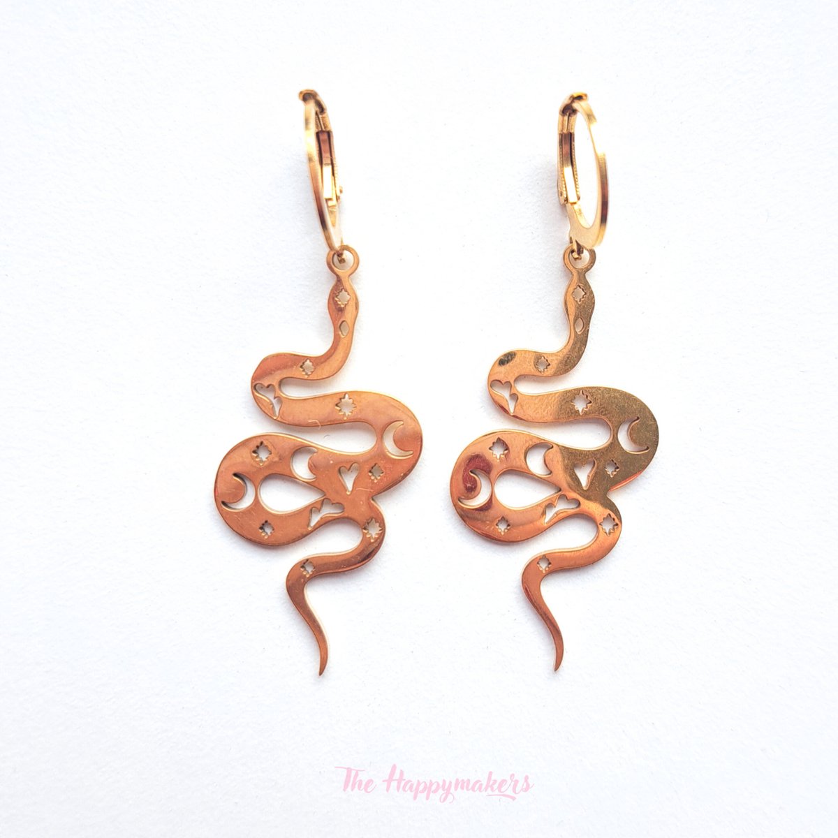 Oorbellen stainless steel ''snakes'' waterproof sieraden, roestvrijstaal, bohemian, goud