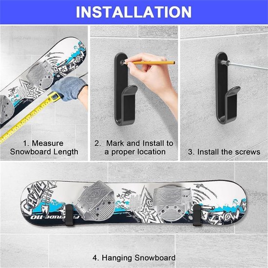 4 stuks snowboard wandbeugel, skibeugel wand met schroef 4 stuks snowboard wandbeugel, skibeugel wand met schroef