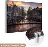 MuchoWow® Peinture sur verre 150x100 cm - Peinture sur verre acrylique - Coucher de soleil sur le Keizersgracht d'Amsterdam - Photo sur verre - Peintures
