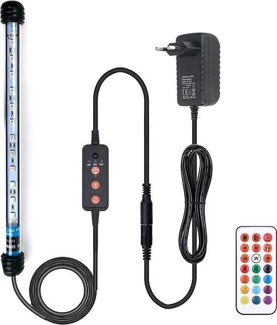 Duikende LED Aquariumverlichting - Vis Tankverlichting met Afstandsbediening en 3-Staps Timer - Automatisch Aan/Uit - Aanpasbaar naar 13 Kleuren en Helderheid - 24/7 Cyclus (RGB 28cm)