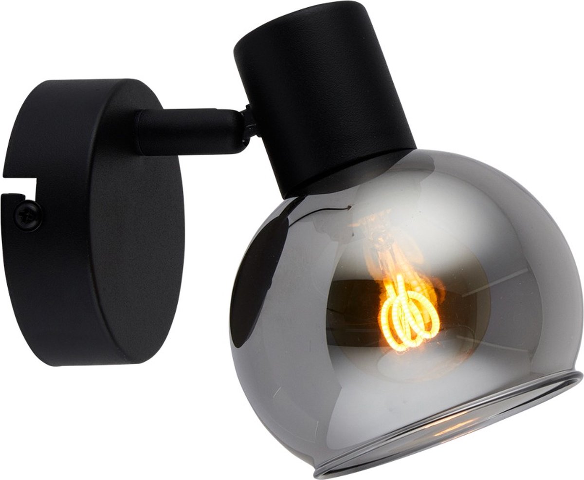 Art deco spot zwart met smoke glas - Juna