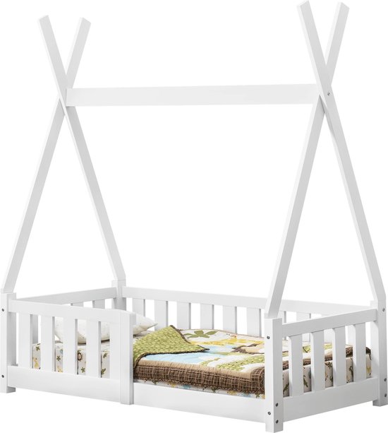 In And OutdoorMatch Kinderbed Minna - Tipi Bed - Met Valbeveiliging - 70x140 cm - Wit - Meisjesbed - Jongensbed