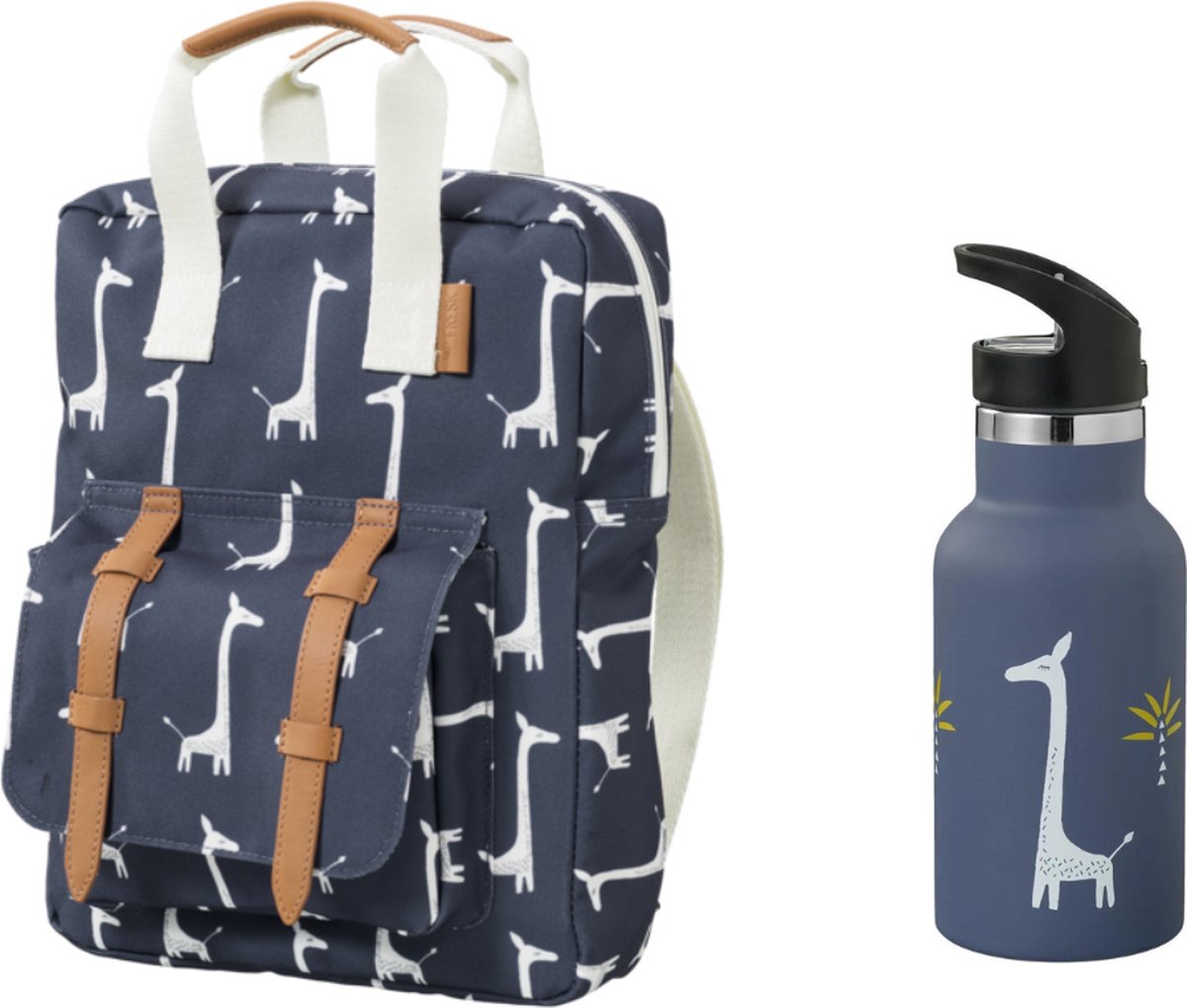 Fresk rugzak + drinkfles thermos giraf