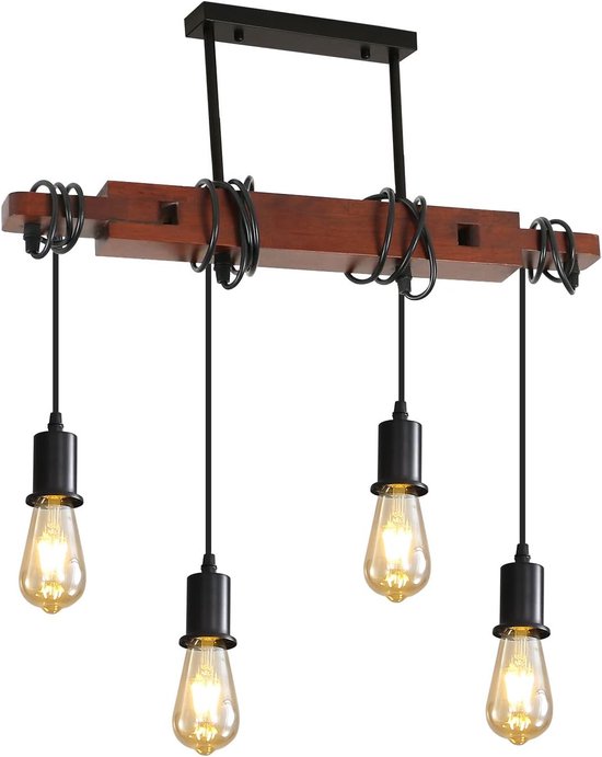 Goeco Hanglamp - 53*137cm - Groot - E27 - 4 Licht - Industriële Retro Kroonluchterlampen - Houten - Voor Eetkamer Woonkamer - Lamp Niet Inbegrepen