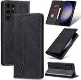 Nuvex Hoesje met Pasjeshouder geschikt voor Samsung Galaxy S23 Ultra Zwart Telefoonhoesje - Anti-Shock Bookcase Cover met 1x Screenprotector