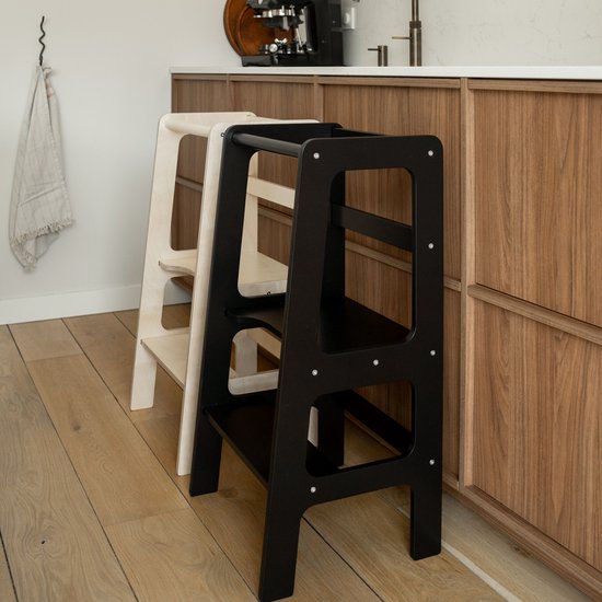 Jindl houten montessori leertoren zwart - Het handige hulpje in de keuken - kitchen helper