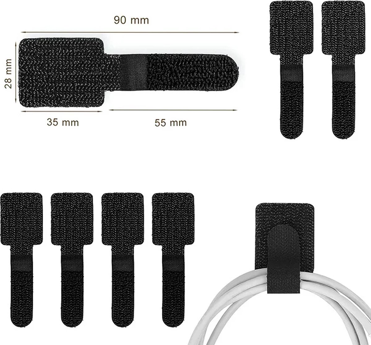 Herbruikbare Kabelbinders - Draadorganizer, Zelfklevend en Verstelbaar, Voor Bureau Management - 20pcs - grijs