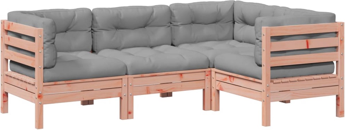 vidaXL 4-delige - Loungeset - met - kussens - massief - douglas - vurenhout grijs