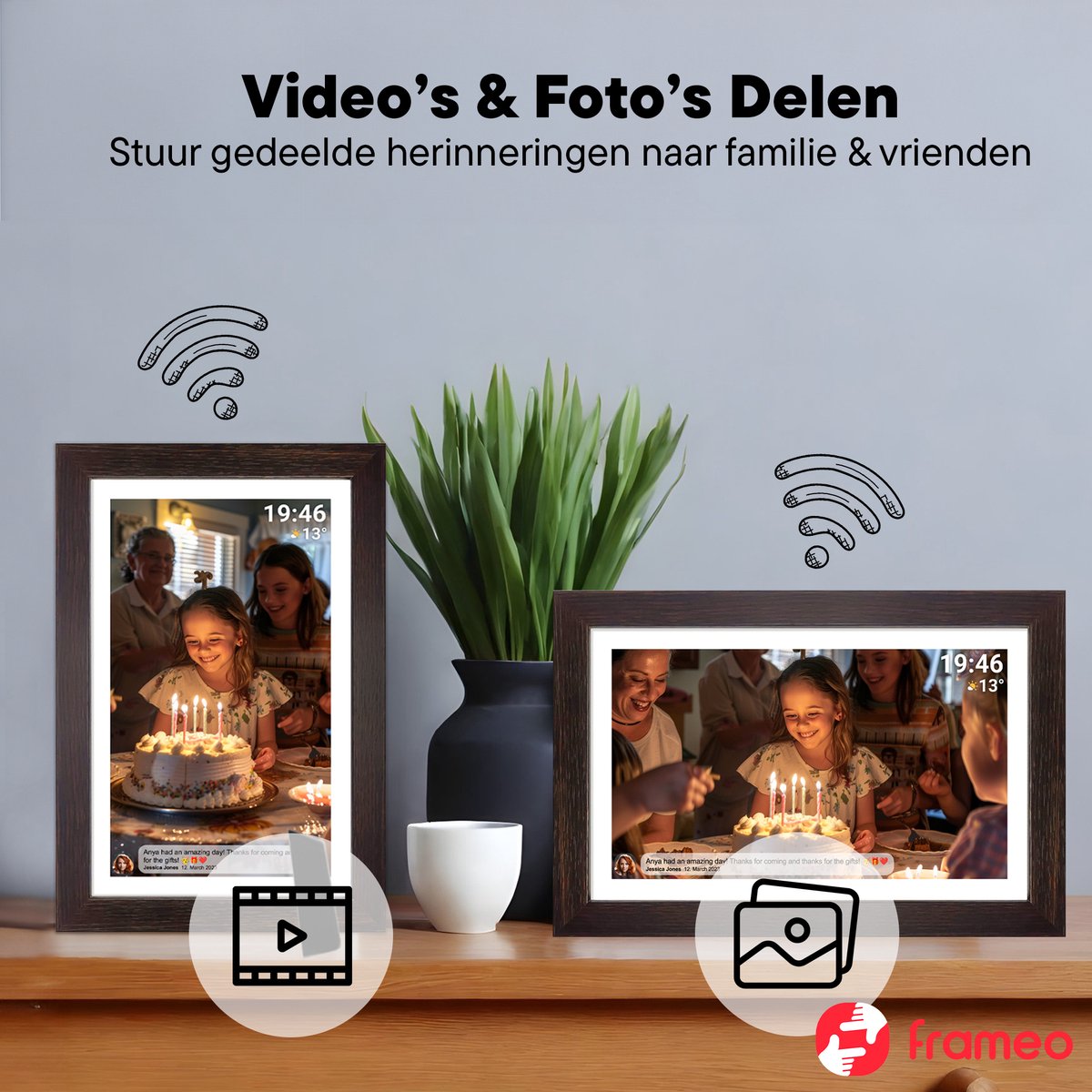 Denver Digitale Fotolijst 15.6 Inch - Hout - XL - Full HD - Frameo App - Fotokader - Digitale kalender - WiFi - 16GB - IPS Touchscreen - PFF1543DW thumbnail 8