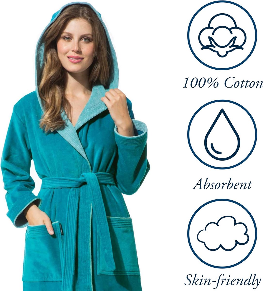Badjas met capuchon voor dames, katoen
