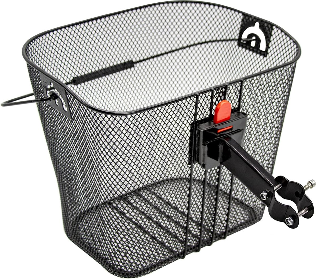 Afneembare 15L fietsmand voor voorwielkorf One-click houder scootermand zwart
