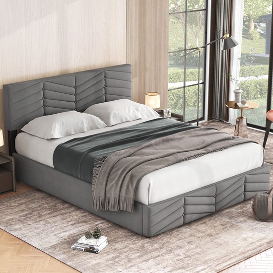Gestoffeerd bed 160x200 cm, in hoogte verstelbaar hoofdeinde met USB
