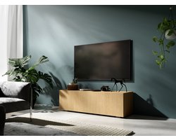 Mobistoxx Tv Meubel - Tv Kast - Eik - 105 cm - Klapdeur met 2 Vakken - Met Poten, Gasveren en Kabeldoorgangen - Tv Kast Hout - Televisiemeubel Kingston