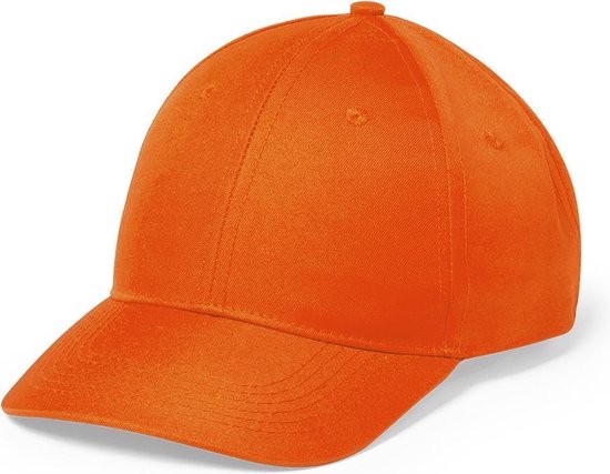 Oranje baseballpet van katoen met zes panelen en een verstelbare sluiting.