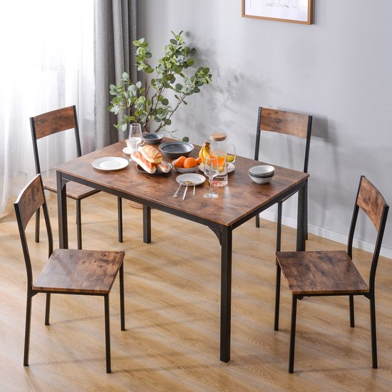 Sweiko Eettafel en stoel set, eettafel set met 4 stoelen, gebruikt voor balkon, eetkamer, woonkamer, retro bruin