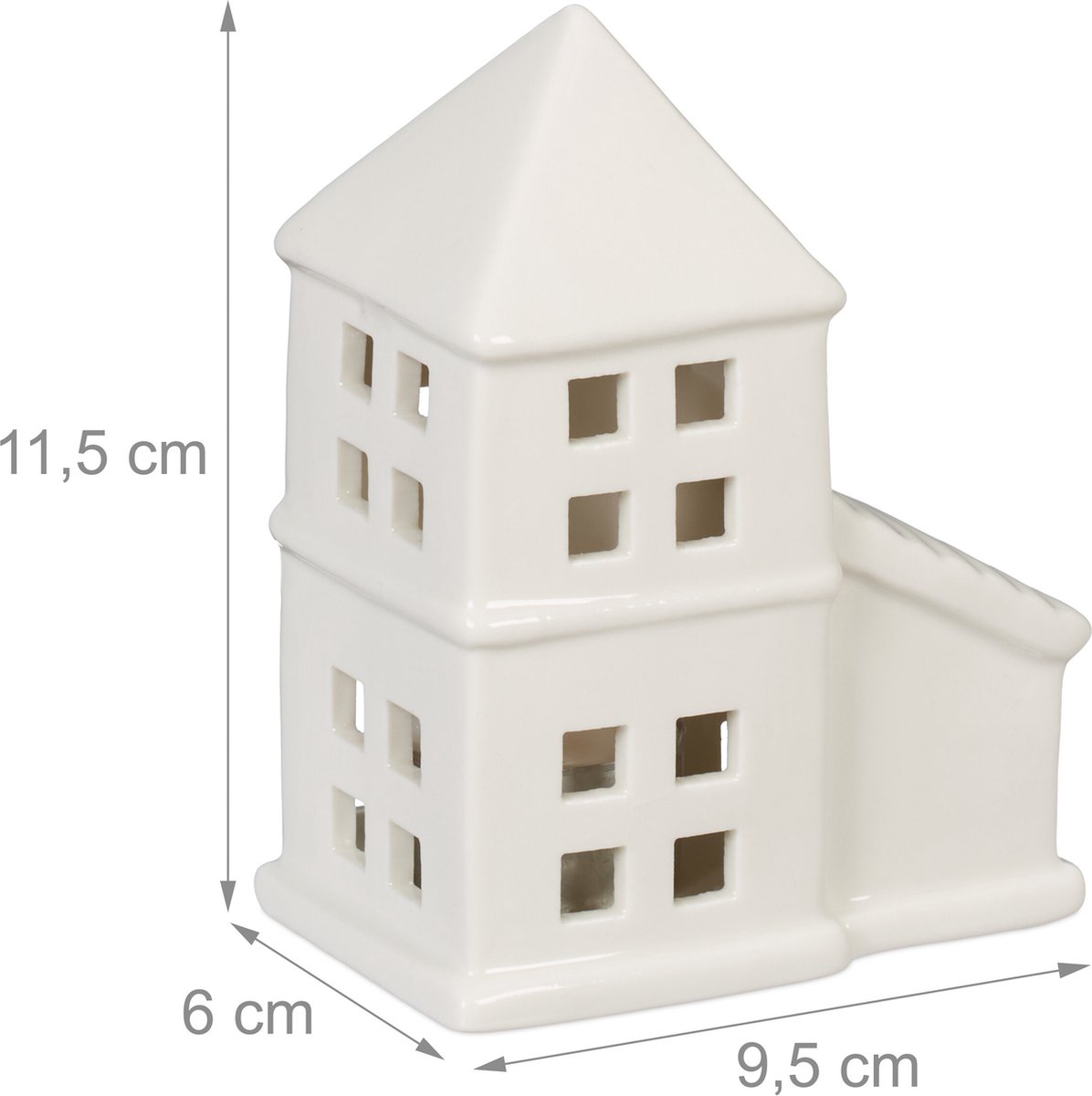 Relaxdays waxinelichthouder huisje, kerk, lichthuisje voor 1 theelichtje, HxBxD: 13,5 x 10 x 7 cm, kerst, porselein, wit