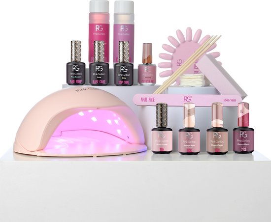 Pink Gellac Gellak Starterspakket Premium Uncovered - 4 Kleuren Gel Nagellak, LED lamp en Manicure Set - Gel Lak voor Gelnagels